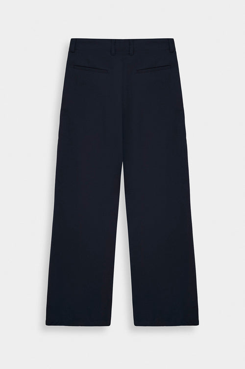 DRAPED FLARE LEG NAVY TROUSERS - 4