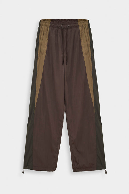 CONTRAST PANELLED BROWN TRACK TROUSERS - 1