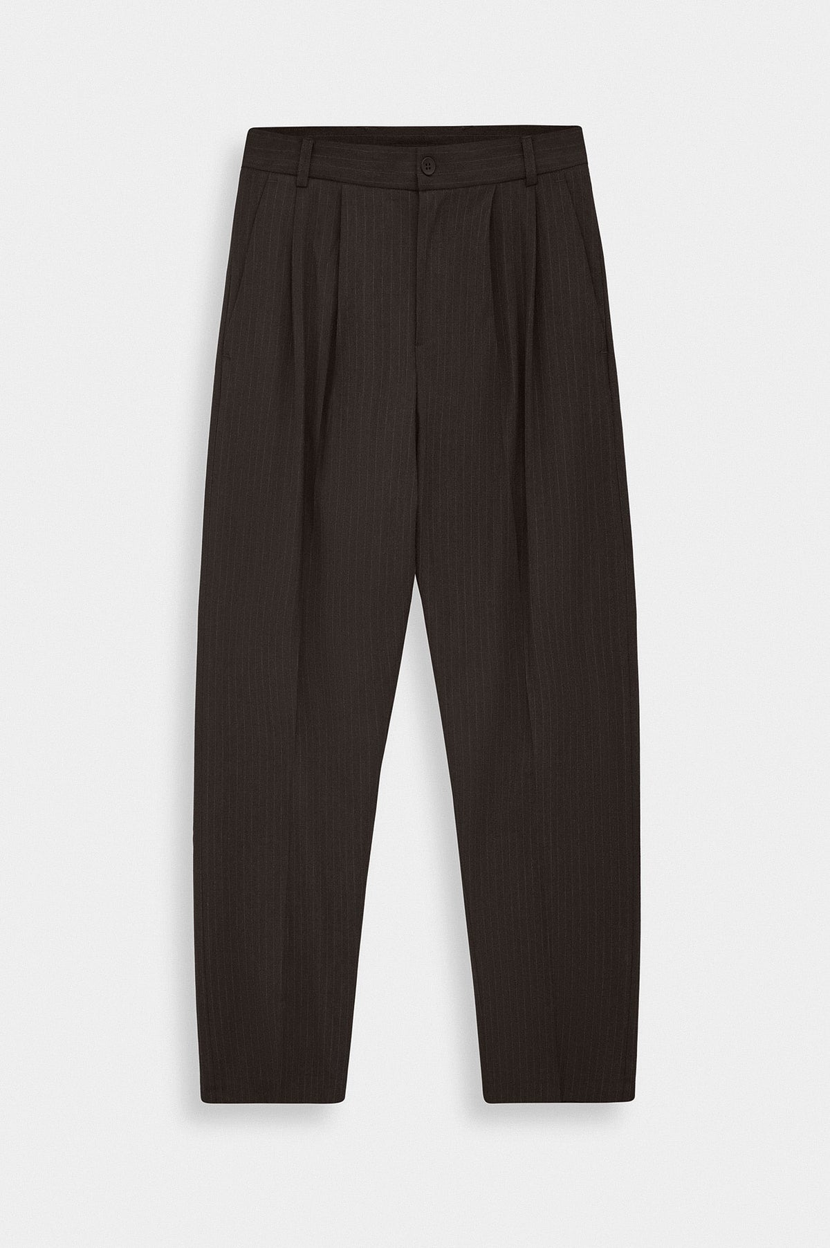 DOUBLE PLEATED DRAPED BROWN STRIPED TROUSERS - 1