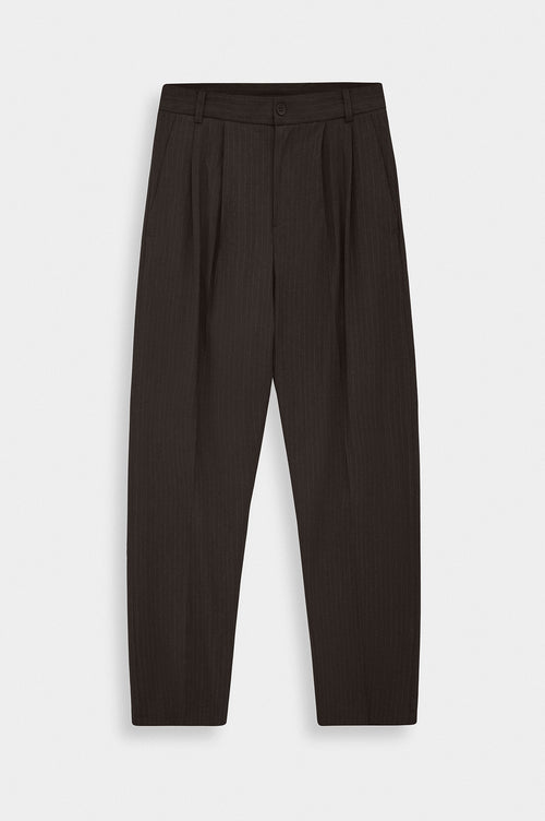 DOUBLE PLEATED DRAPED BROWN STRIPED TROUSERS - 1