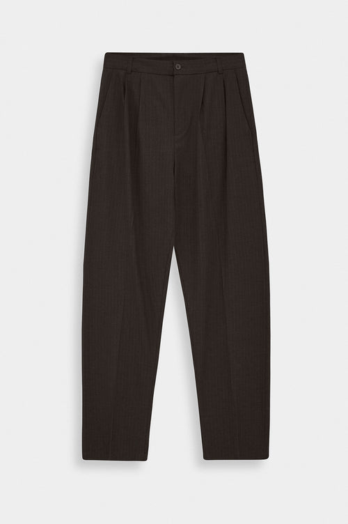 DOUBLE PILELI DRAPED BROWN STRIPED TROUSERS - 1