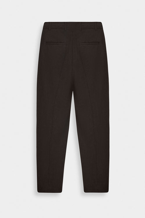 DOUBLE PLEATED DRAPED BROWN STRIPED TROUSERS - 4