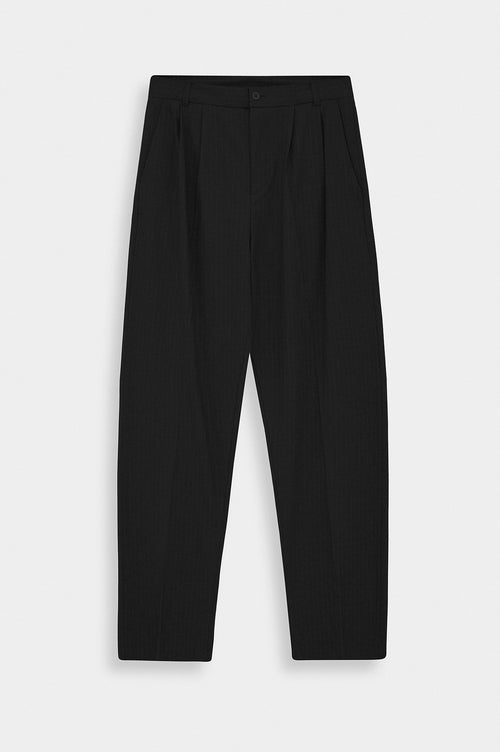 DOUBLE PLEATED DRAPED BLACK STRIPED TROUSERS - 1