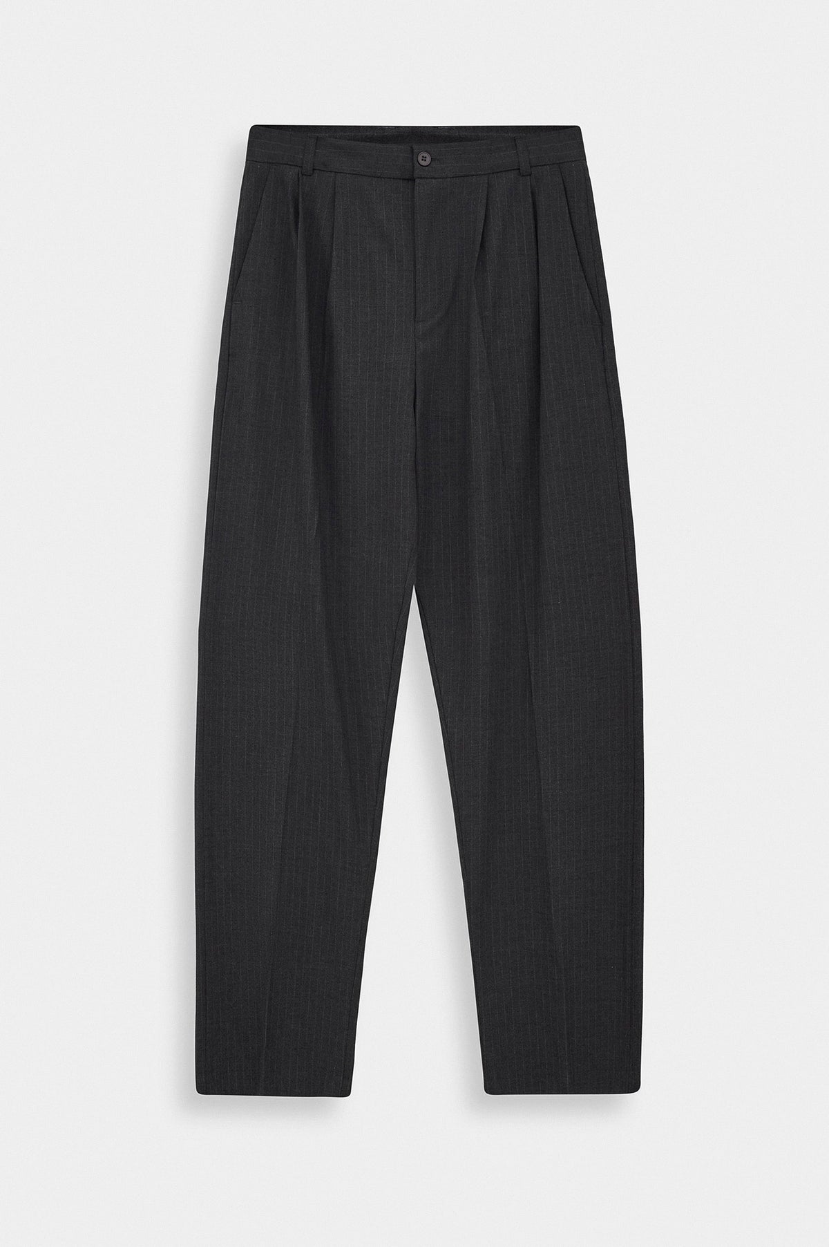 DOUBLE PLEATED DRAPED ANTHRACITE STRIPED TROUSERS - 2