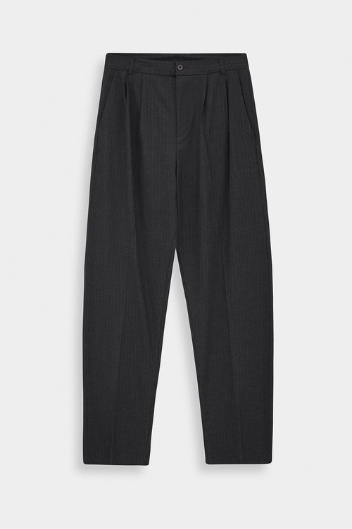 DOUBLE PLEATED DRAPED ANTHRACITE STRIPED TROUSERS - 2