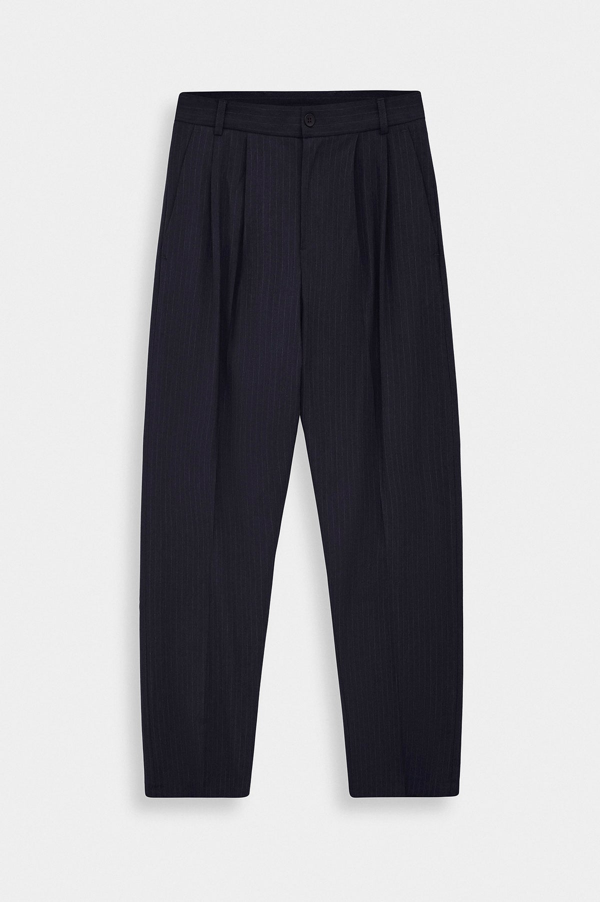 DOUBLE PLEATED DRAPED NAVY STRIPED TROUSERS - 1