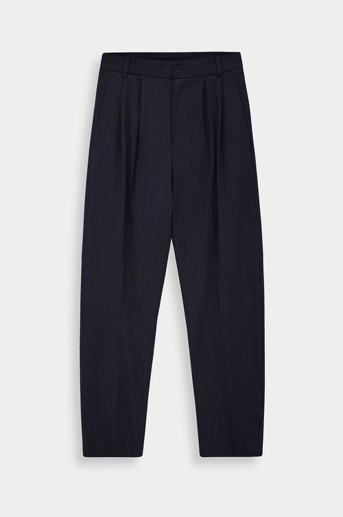 DOUBLE PLEATED DRAPED NAVY STRIPED TROUSERS - 1