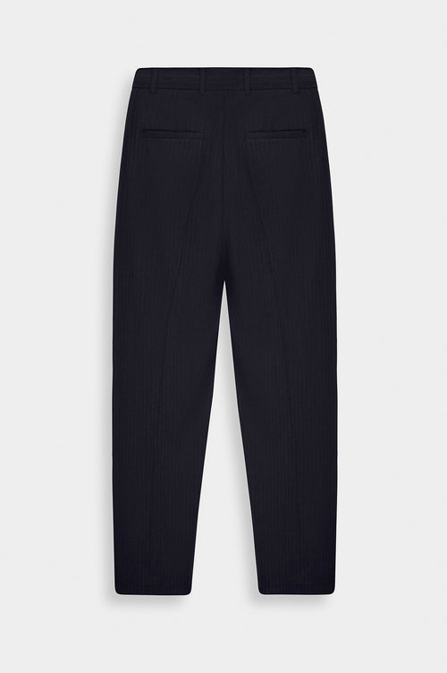 DOUBLE PLEATED DRAPED NAVY STRIPED TROUSERS - 4