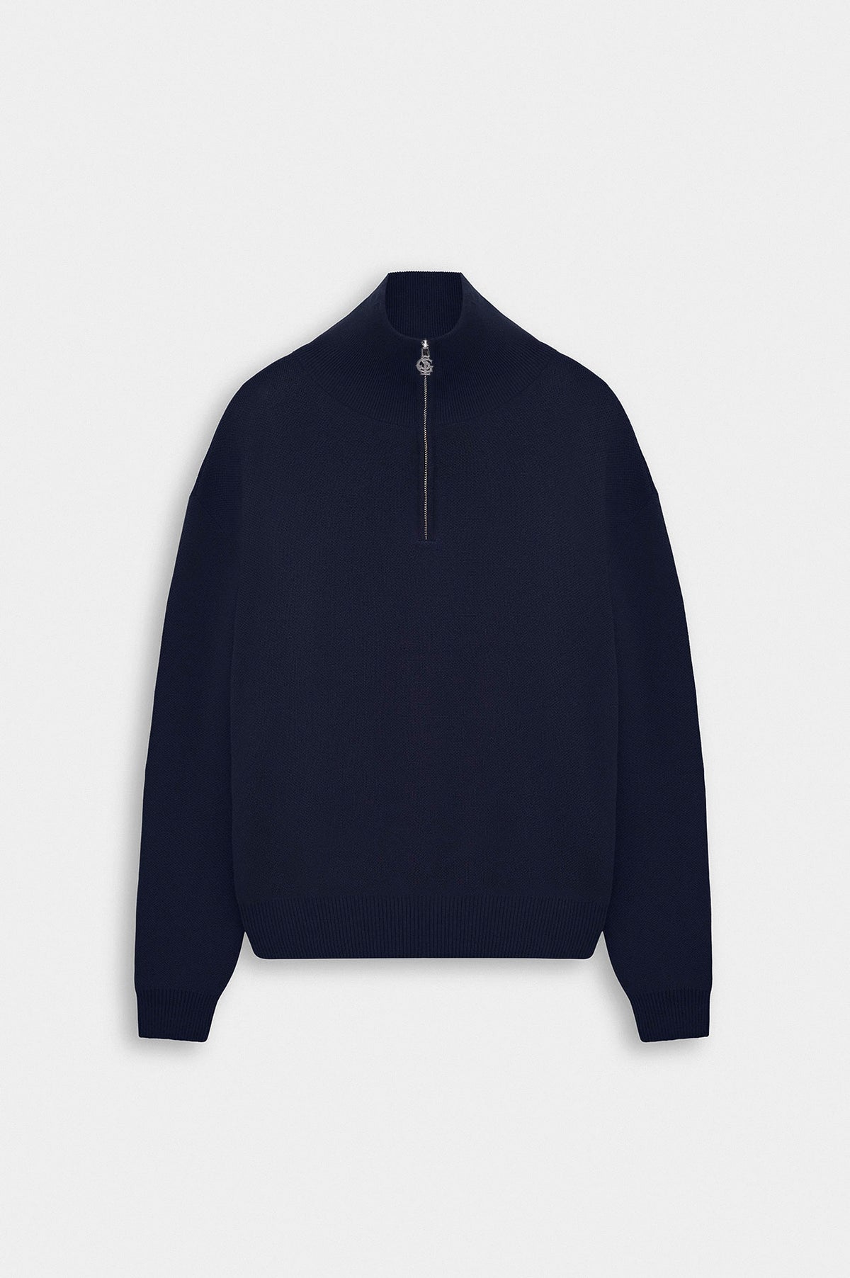 HALF-ZIP TURTLENECK NAVY KNIT SWEATER - 1