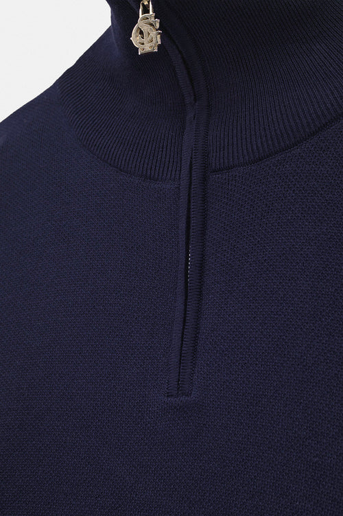 HALF-ZIP TURTLENECK NAVY KNIT SWEATER - 2