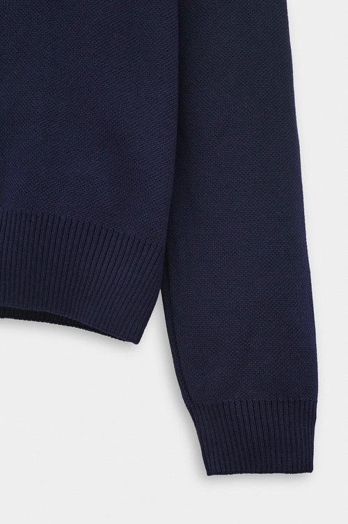 HALF-ZIP TURTLENECK NAVY KNIT SWEATER - 3