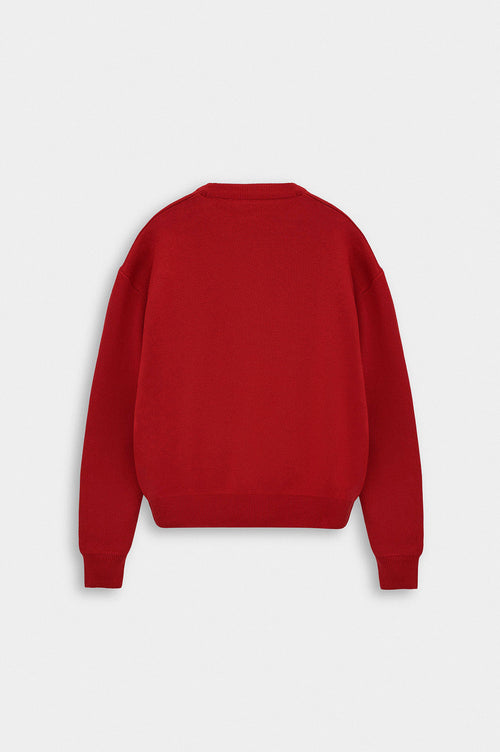 CREW NECK CROP FIT RED KNIT SWEATER - 3