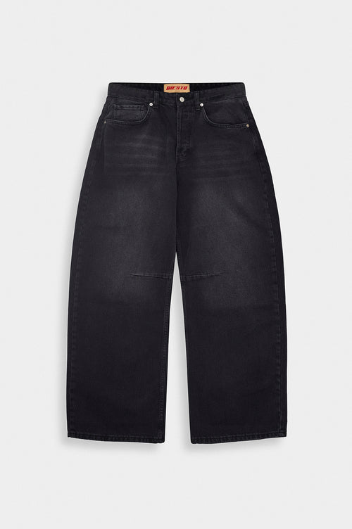 Efektli Barrel Fit Siyah Jean - 1