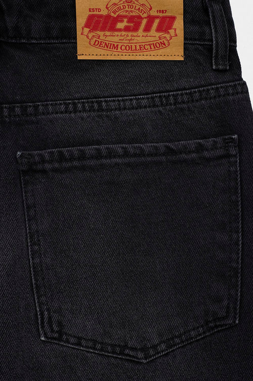 Efektli Barrel Fit Siyah Jean - 4