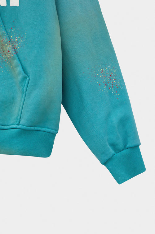 Yıkama Efektli Kapüşonlu Turkuaz Sweatshirt - 6