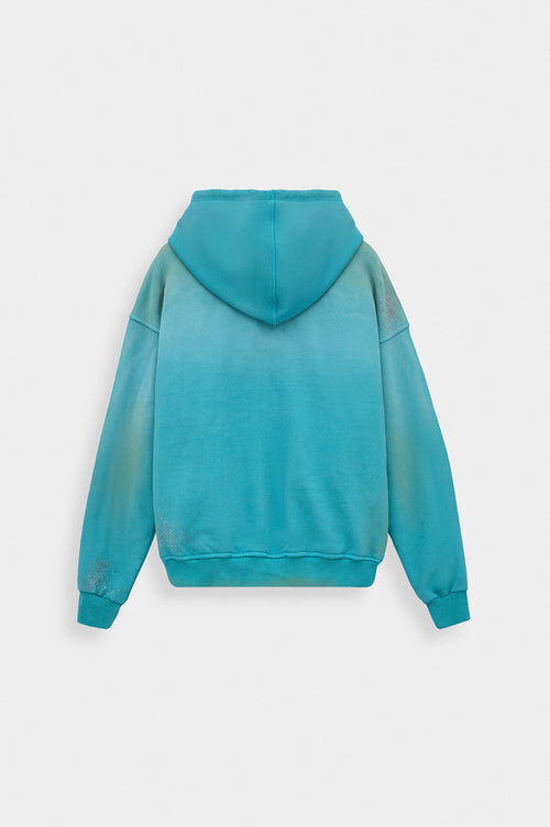 Yıkama Efektli Kapüşonlu Turkuaz Sweatshirt - 7