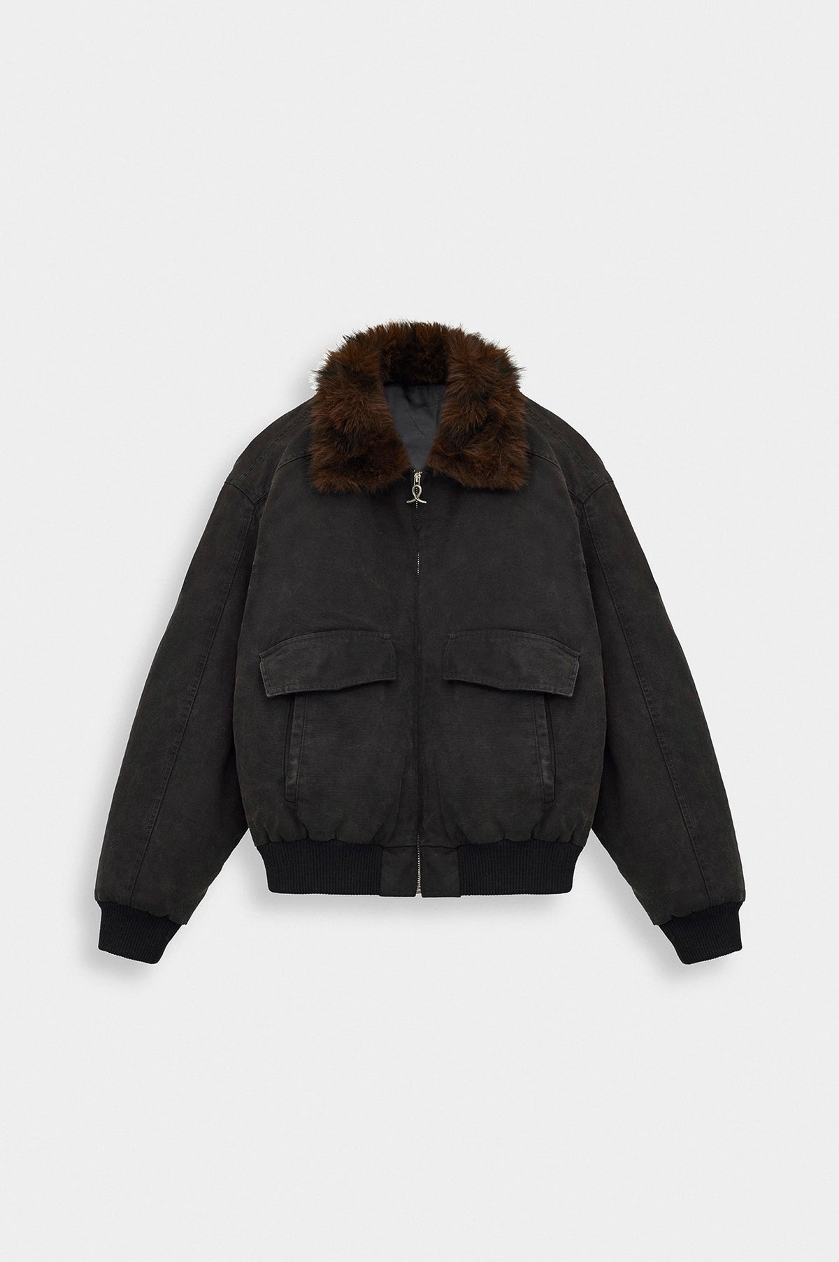 FUR-COLLARED BLACK CANVAS PUFFER JACKET - 3
