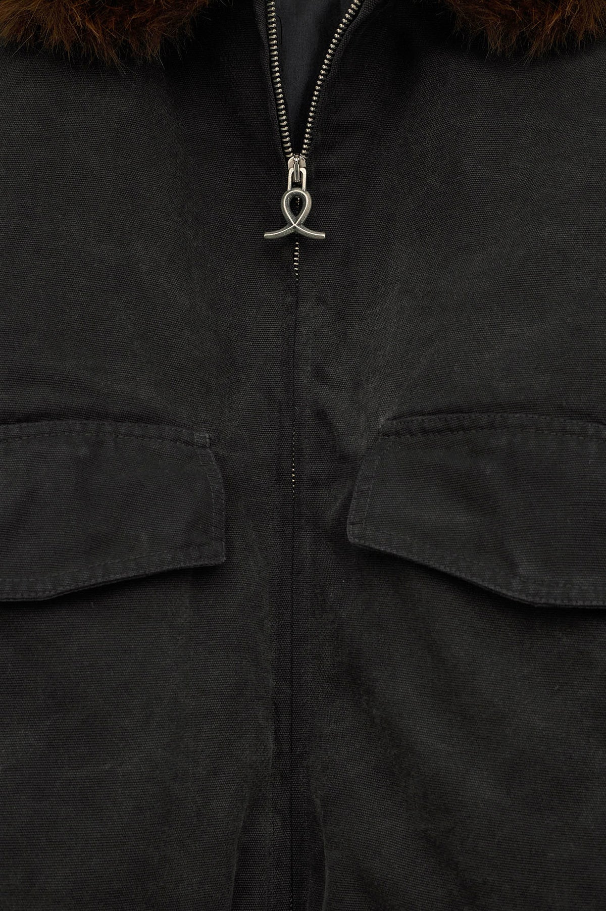 FUR-COLLARED BLACK CANVAS PUFFER JACKET - 4