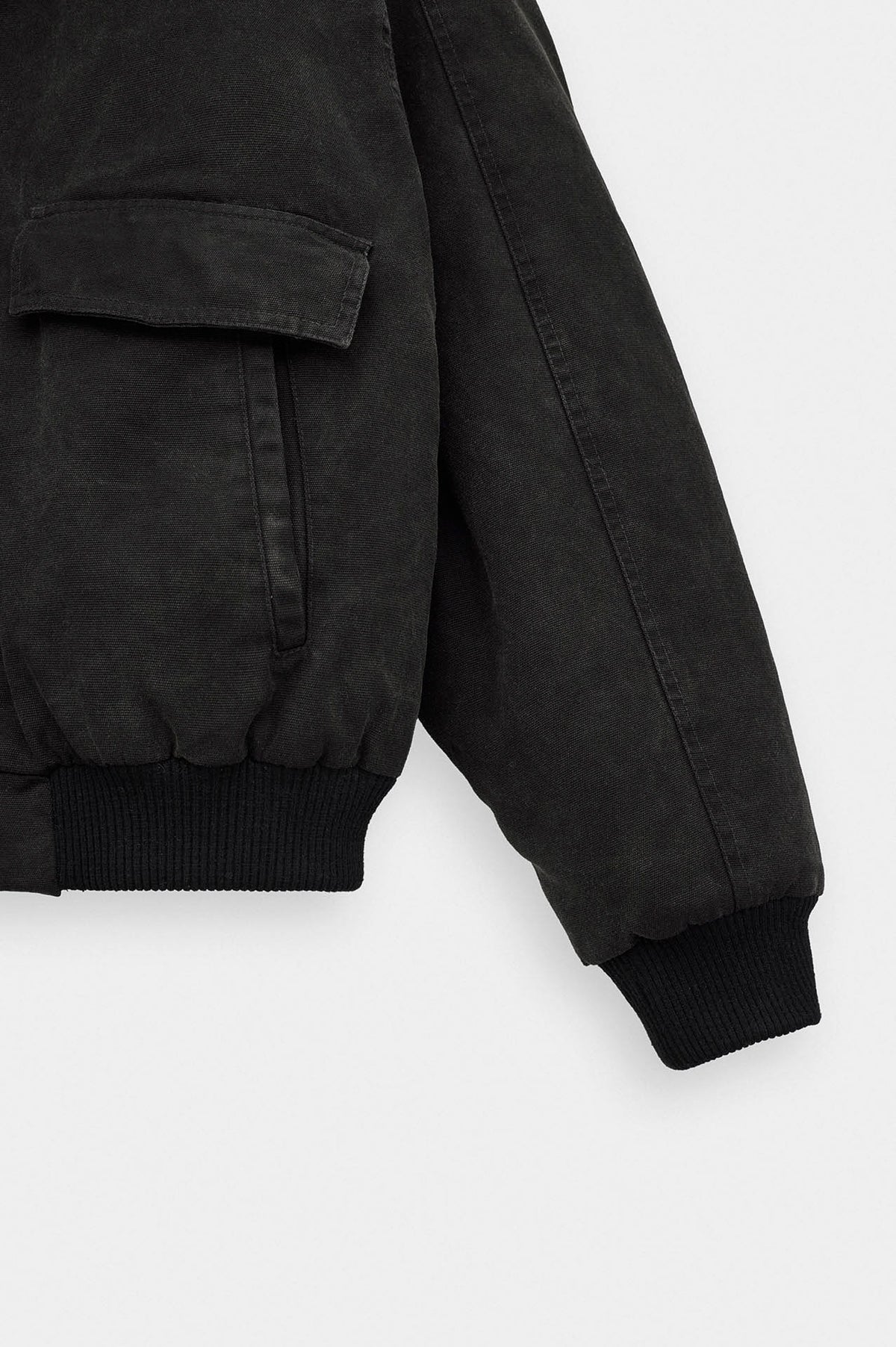FUR-COLLARED BLACK CANVAS PUFFER JACKET - 5
