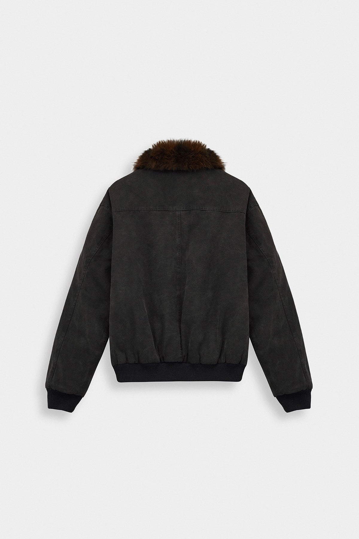 FUR-COLLARED BLACK CANVAS PUFFER JACKET - 6