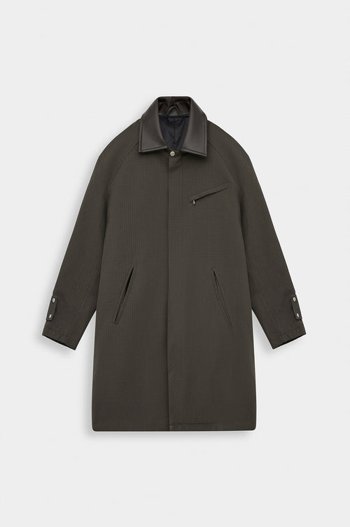 CHECKED CONTRAST COLLAR BROWN TRENCH COAT - 1