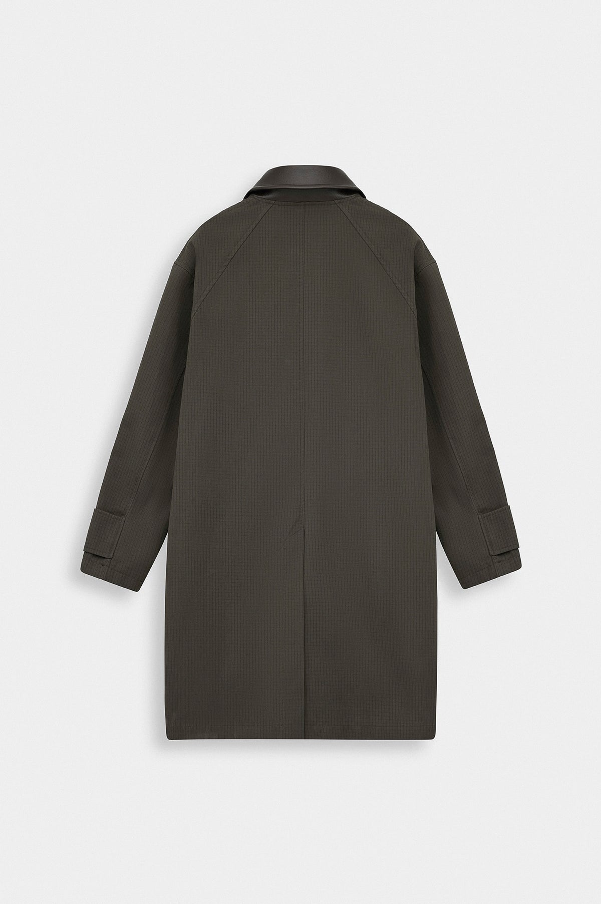 CHECKED CONTRAST COLLAR BROWN TRENCH COAT - 4