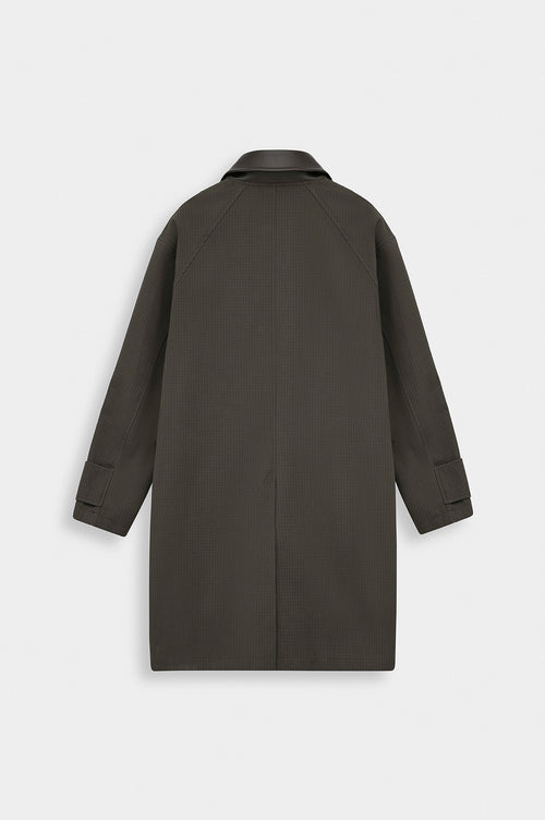 CHECKED CONTRAST COLLAR BROWN TRENCH COAT - 4