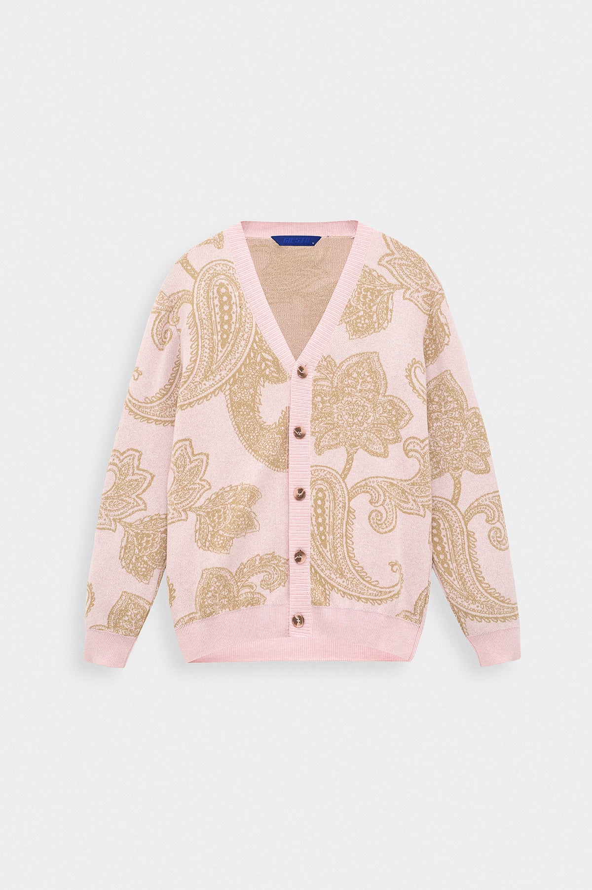 PAISLEY PATTERNED PINK KNIT CARDIGAN - 3