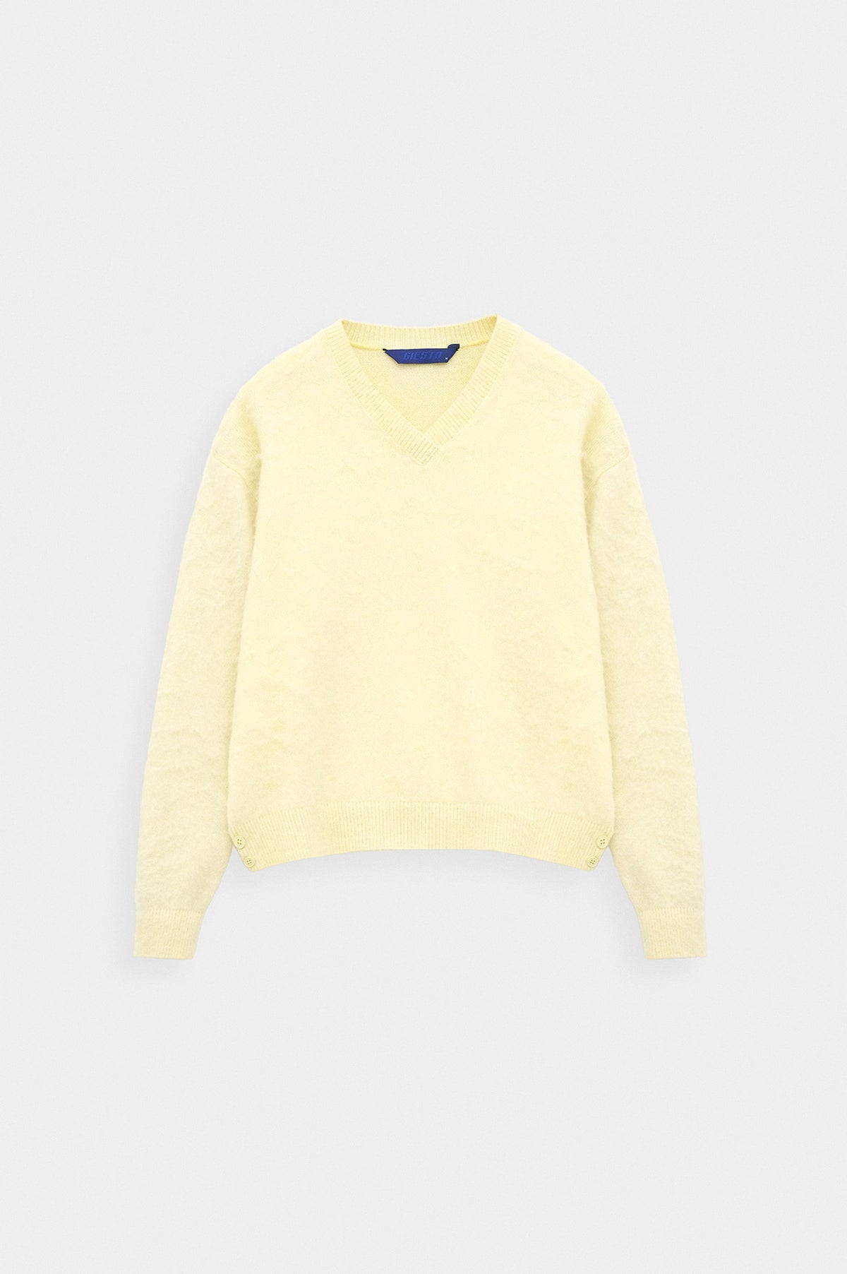 V NECK CROP FIT YELLOW KNIT SWEATER - 1