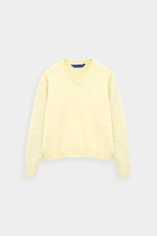 V Yaka Crop Fit Sarı Triko Kazak - 1