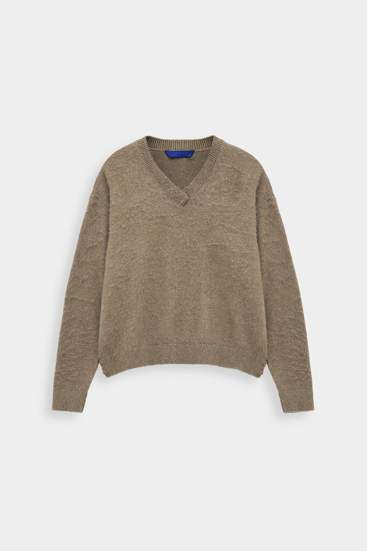 V NECK CROP FIT TAUPE KNIT SWEATER - 1