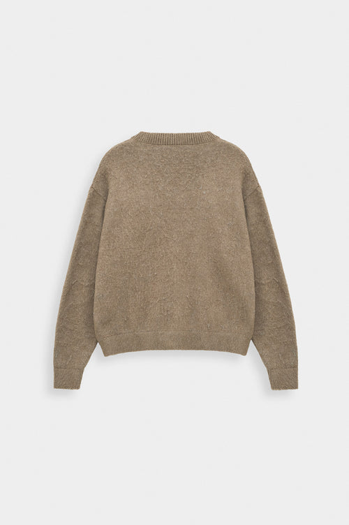 V NECK CROP FIT TAUPE KNIT SWEATER - 3