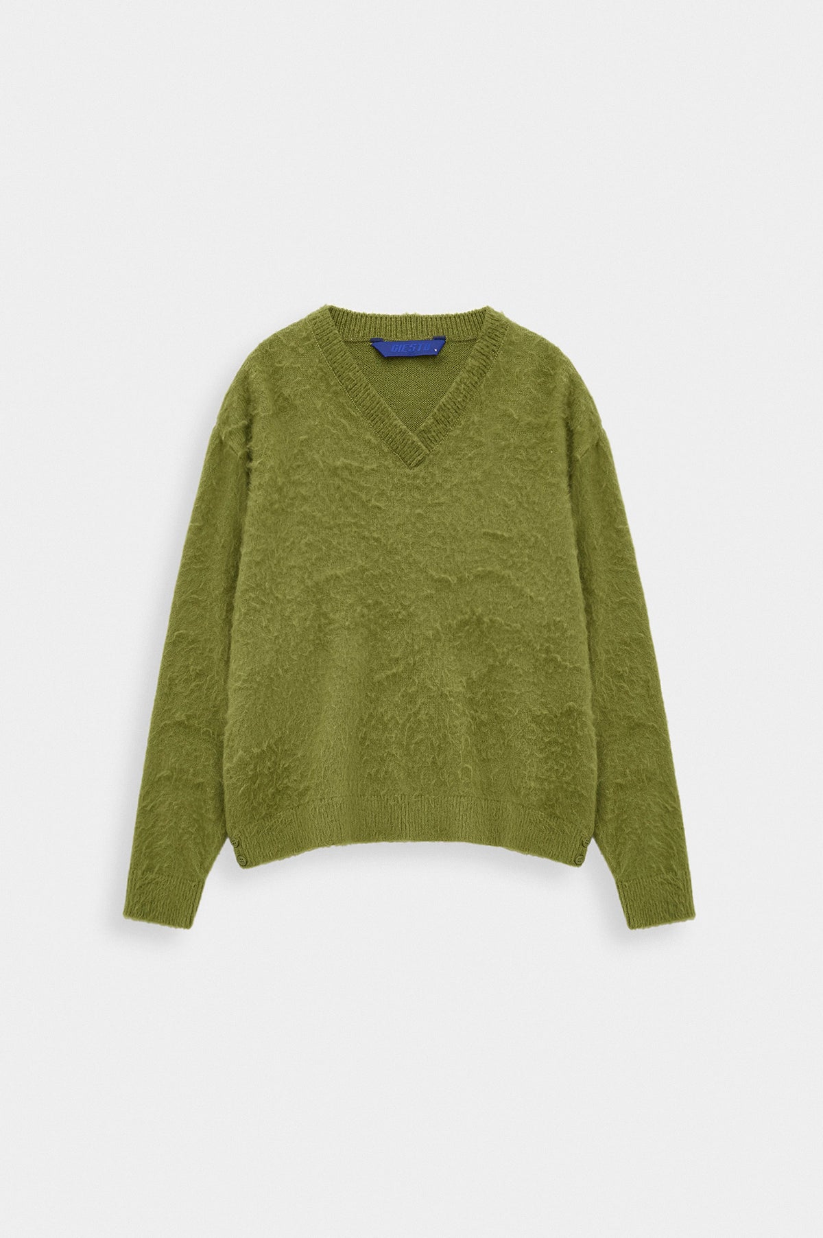 V NECK CROP FIT KHAKI KNIT SWEATER - 3