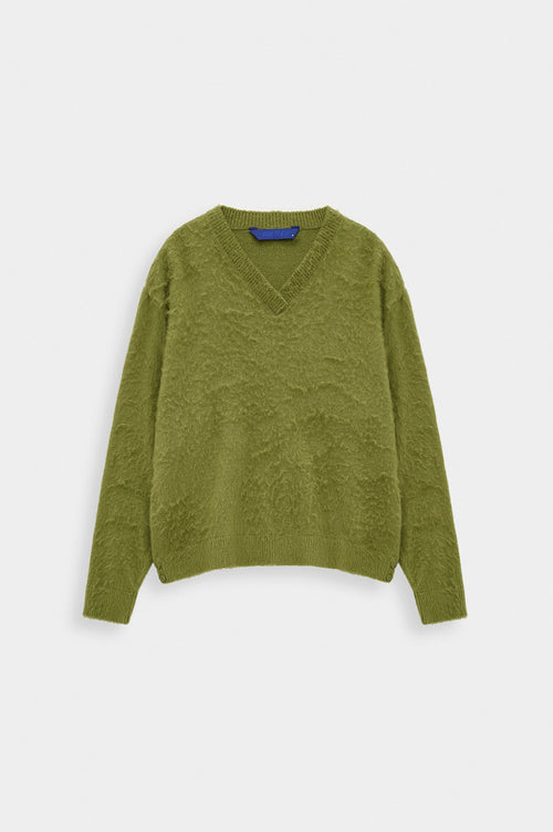 V NECK CROP FIT KHAKI KNIT SWEATER - 3