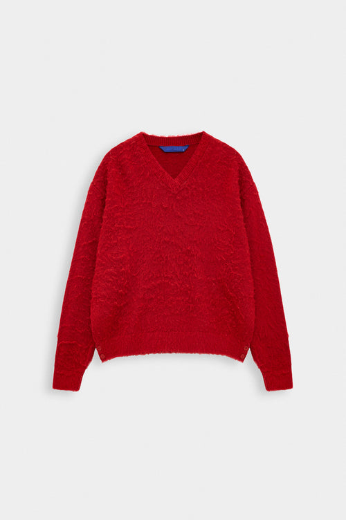 V NECK CROP FIT RED KNIT SWEATER - 1
