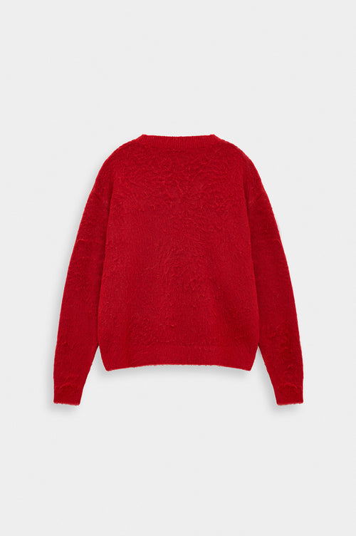 V NECK CROP FIT RED KNIT SWEATER - 4