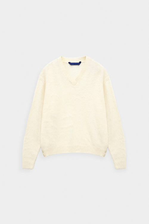 V Yaka Crop Fit Ekru Triko Kazak - 1