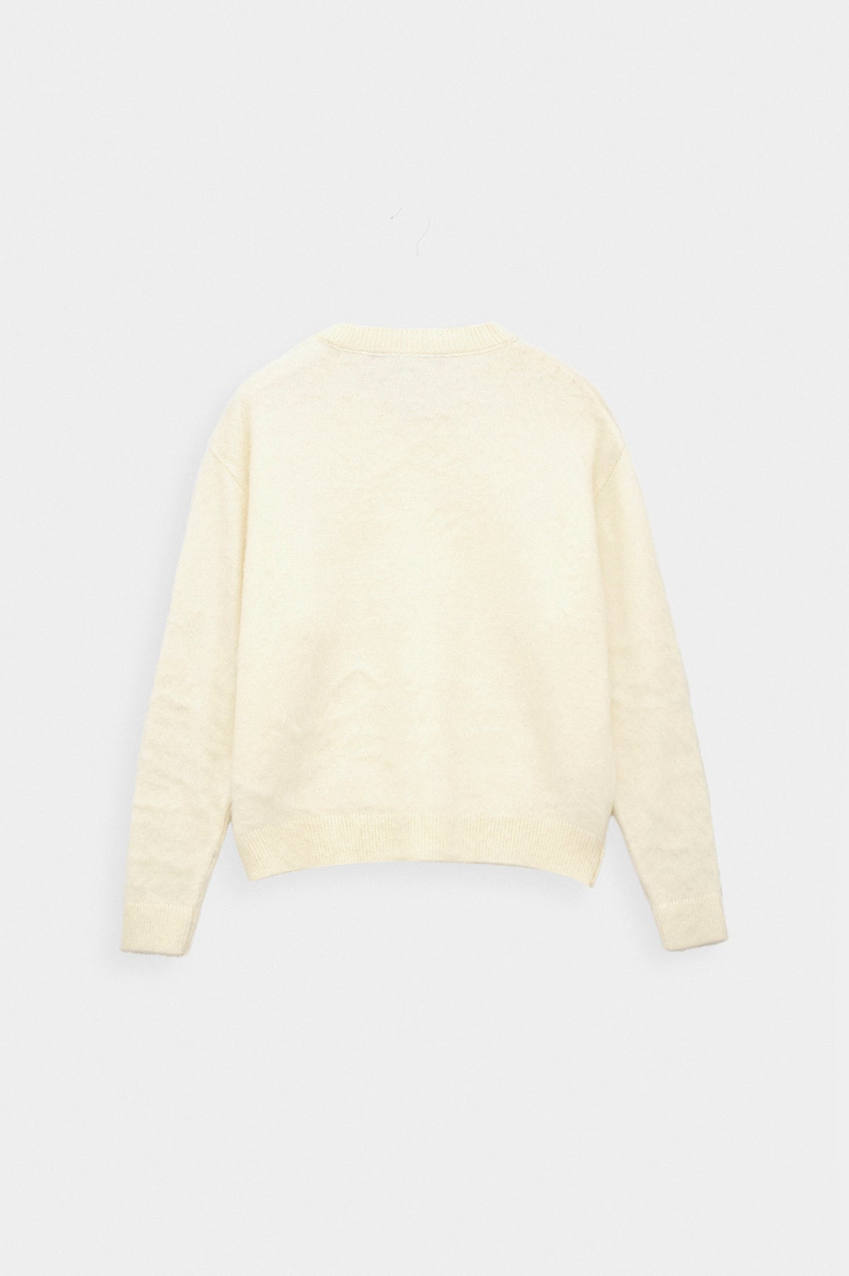 V NECK CROP FIT ECRU KNIT SWEATER - 4
