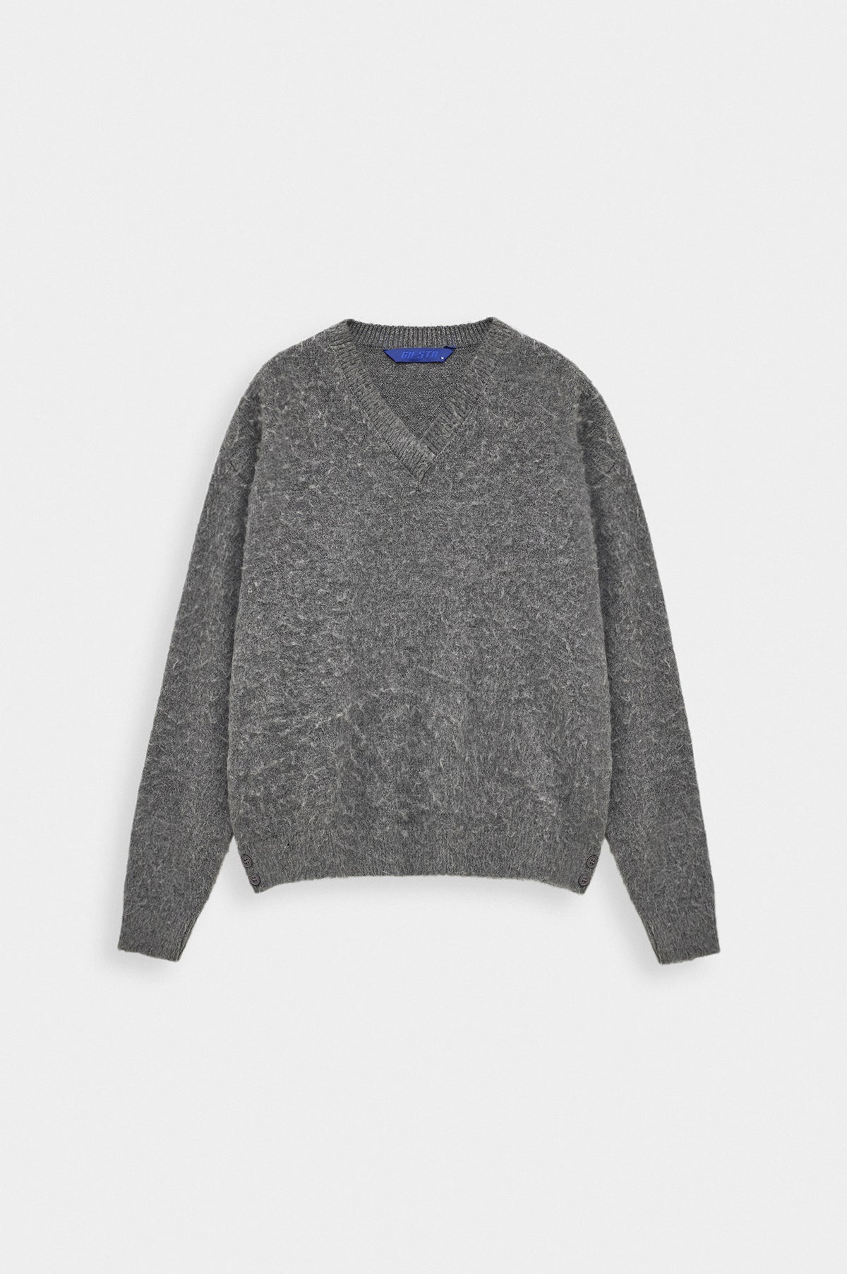 V NECK CROP FIT ANTHRACITE KNIT SWEATER - 1