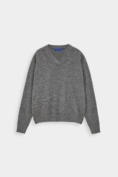V NECK CROP FIT ANTHRACITE KNIT SWEATER - 1