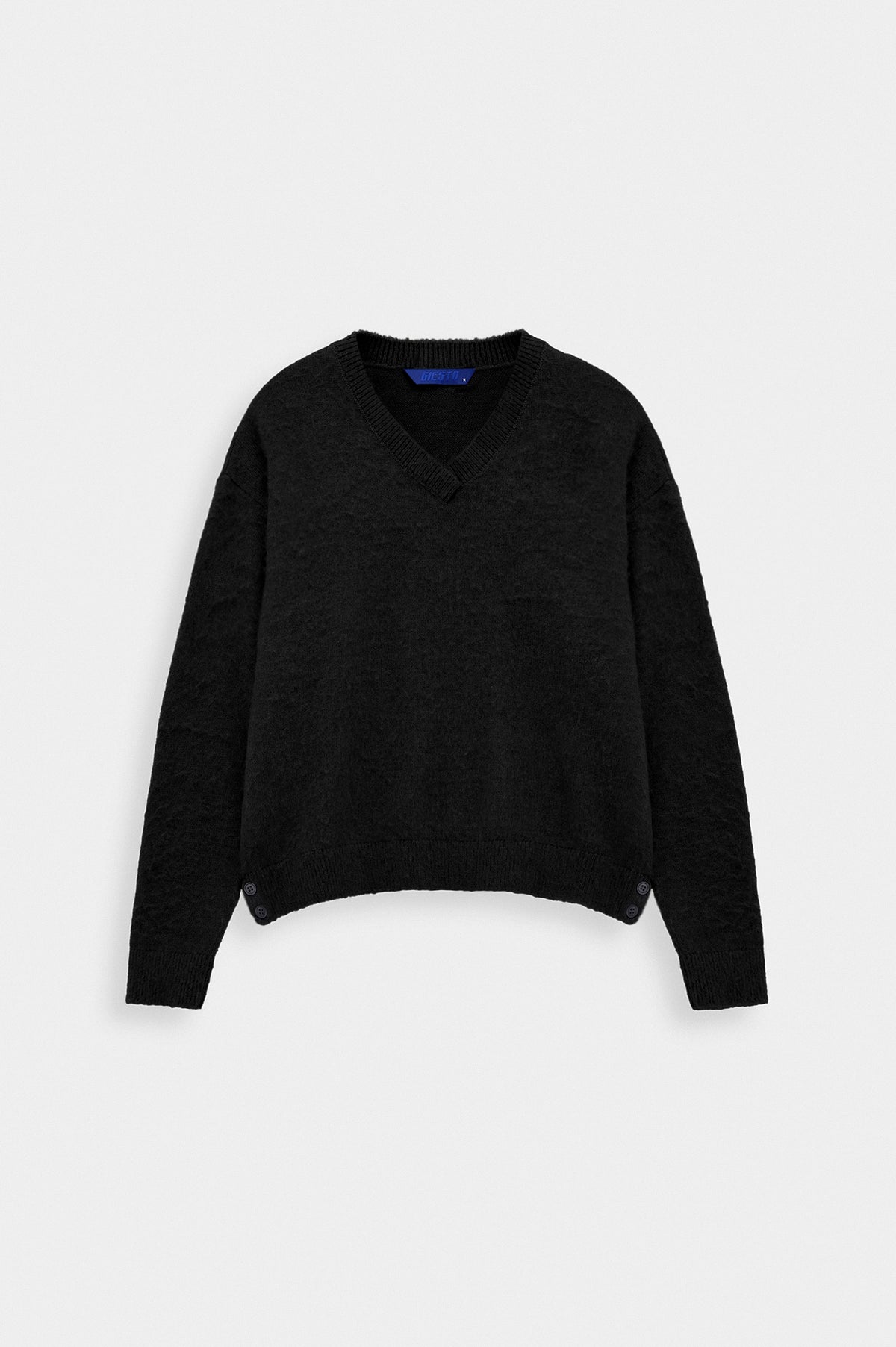 V NECK CROP FIT BLACK KNIT SWEATER - 1
