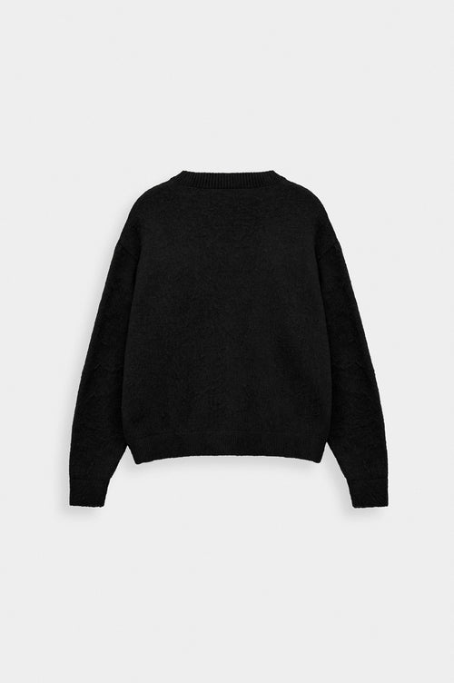 V NECK CROP FIT BLACK KNIT SWEATER - 4