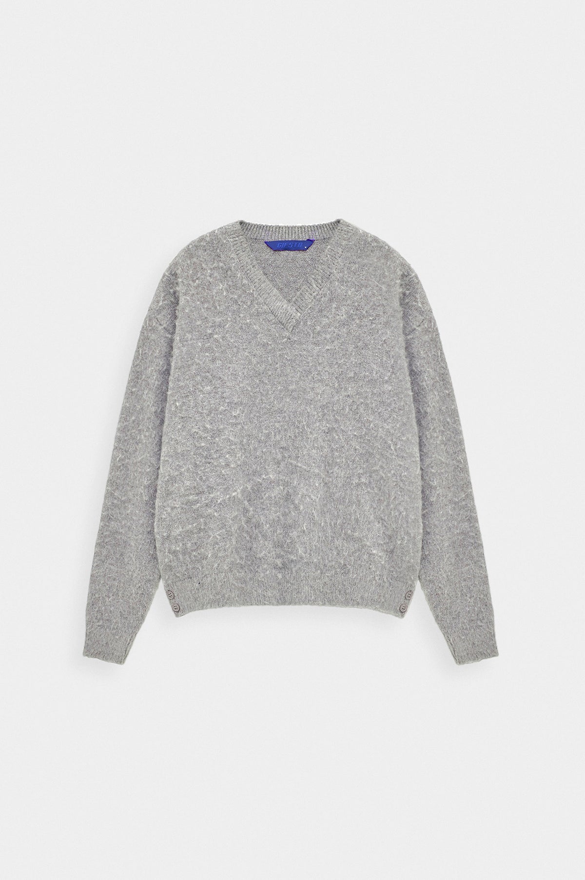 V Yaka Crop Fit Gri Triko Kazak - 1