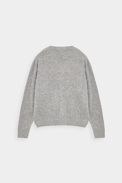 V NECK CROP FIT GREY KNIT SWEATER - 4