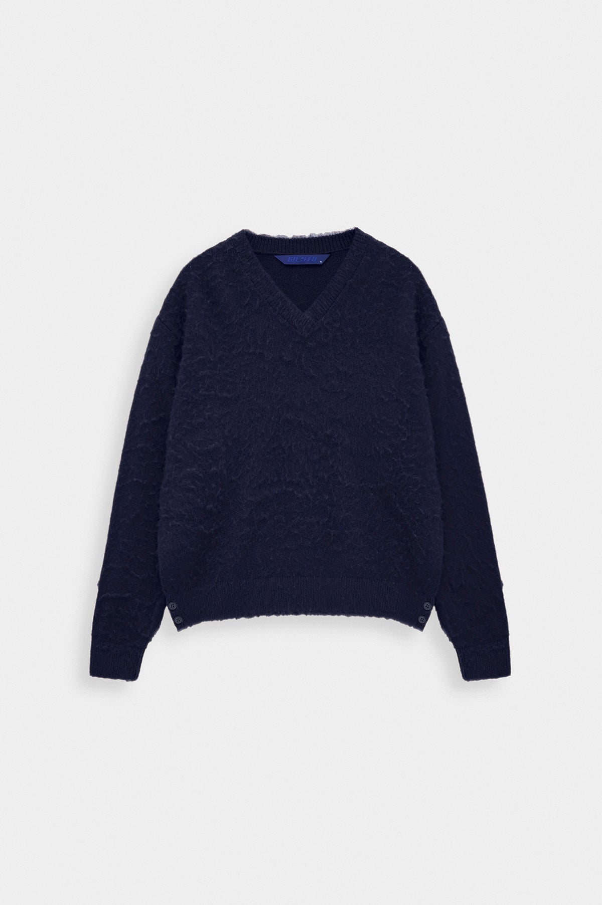 V NECK CROP FIT NAVY KNIT SWEATER - 1