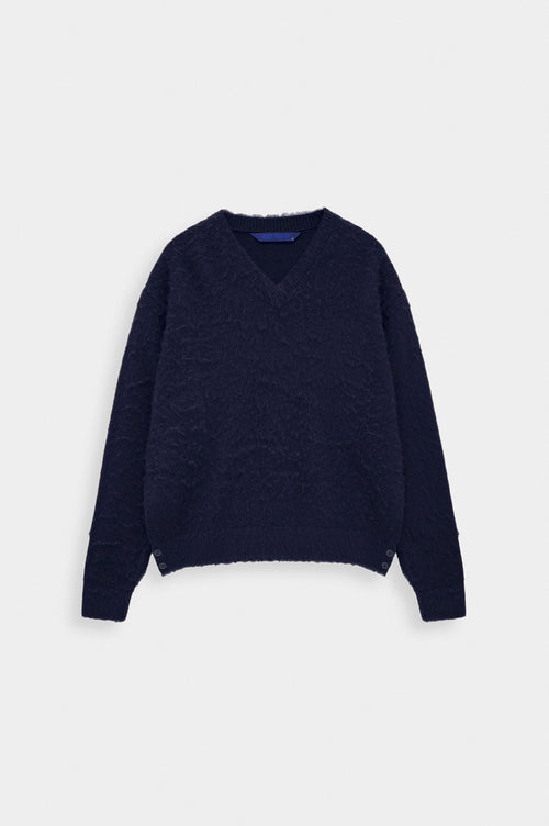 V Yaka Crop Fit Lacivert Triko Kazak - 1