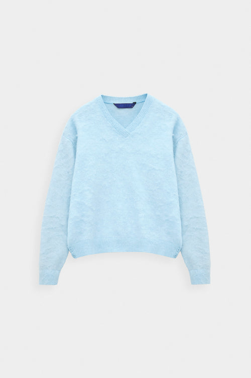 V NECK CROP FIT BLUE KNIT SWEATER - 1