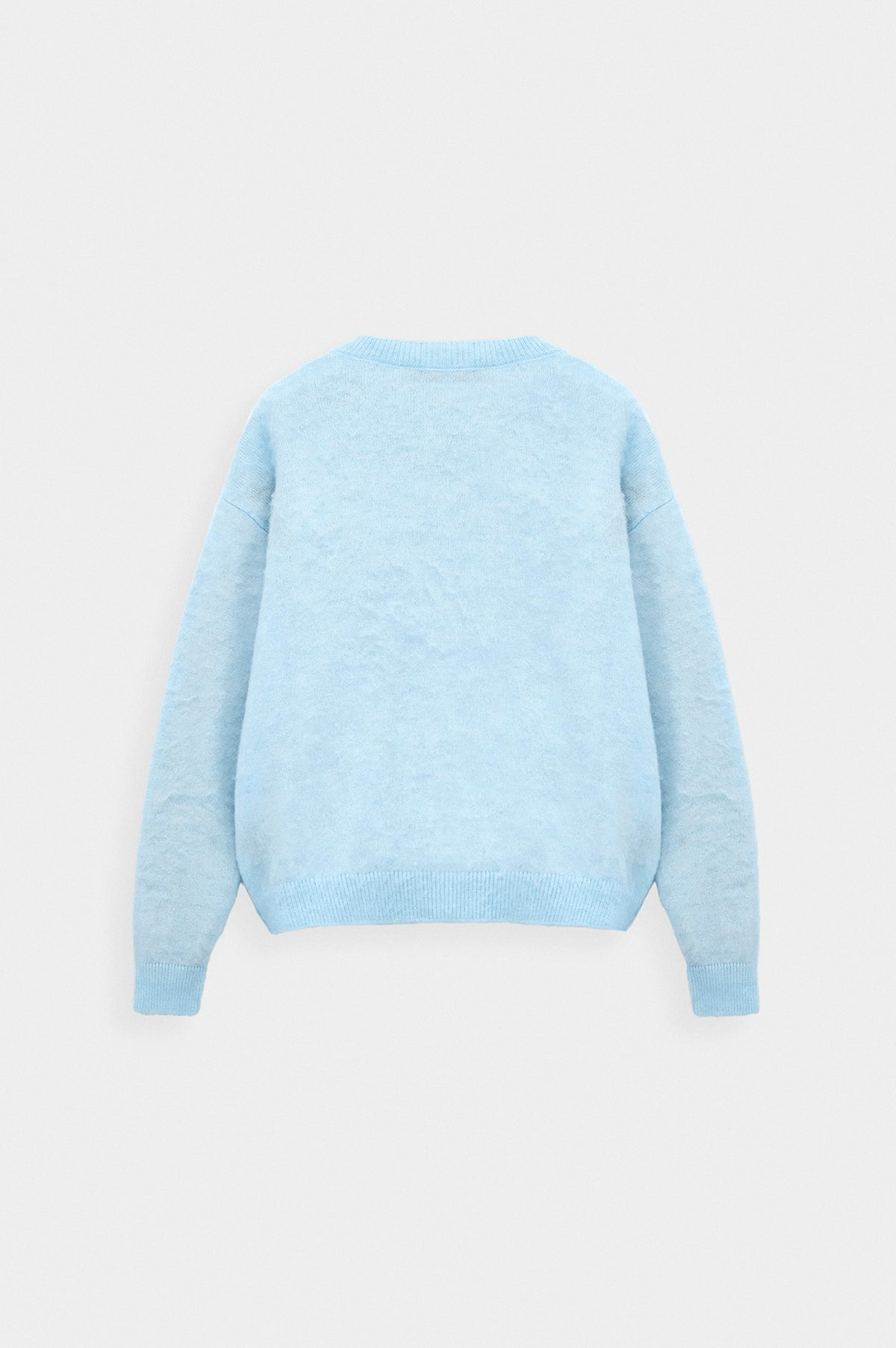 V NECK CROP FIT BLUE KNIT SWEATER - 4