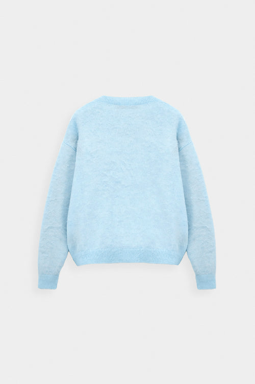 V NECK CROP FIT BLUE KNIT SWEATER - 4