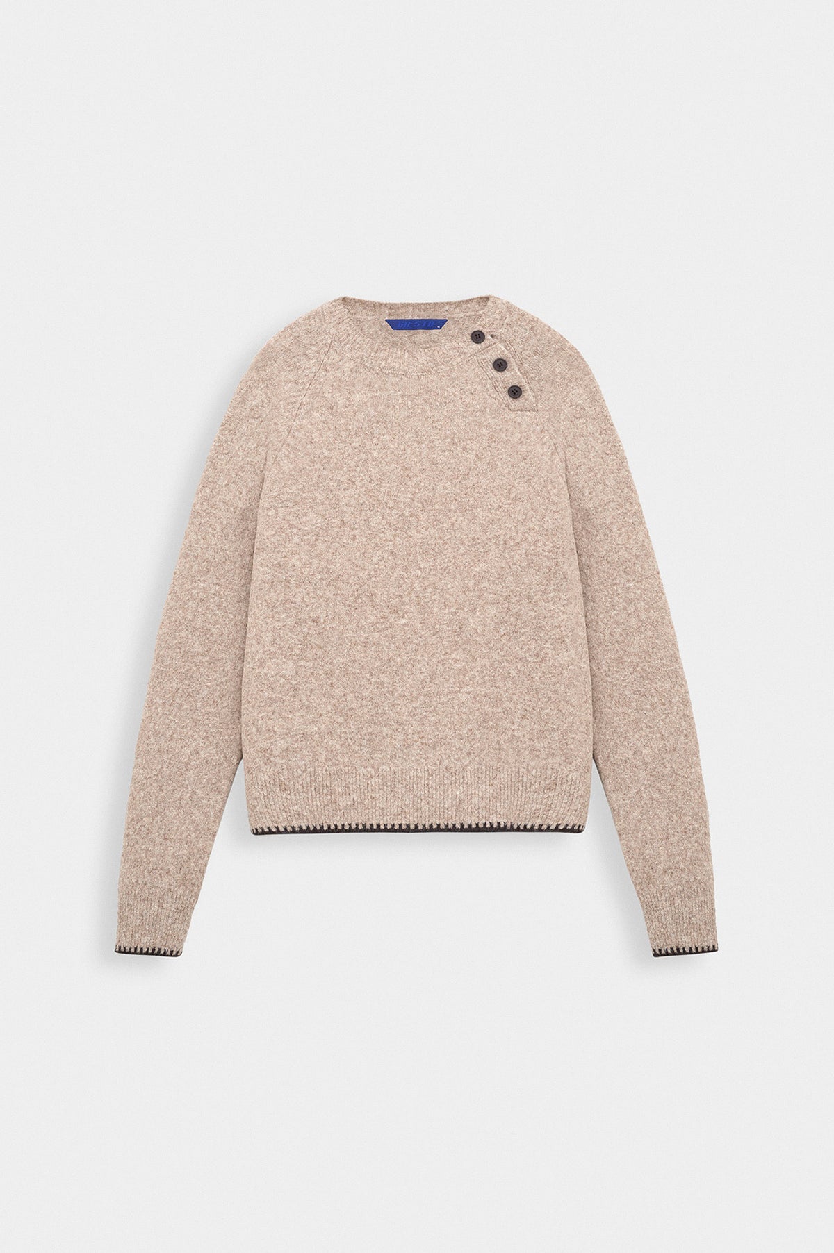 BUTTON DETAIL BEIGE KNIT SWEATER - 1
